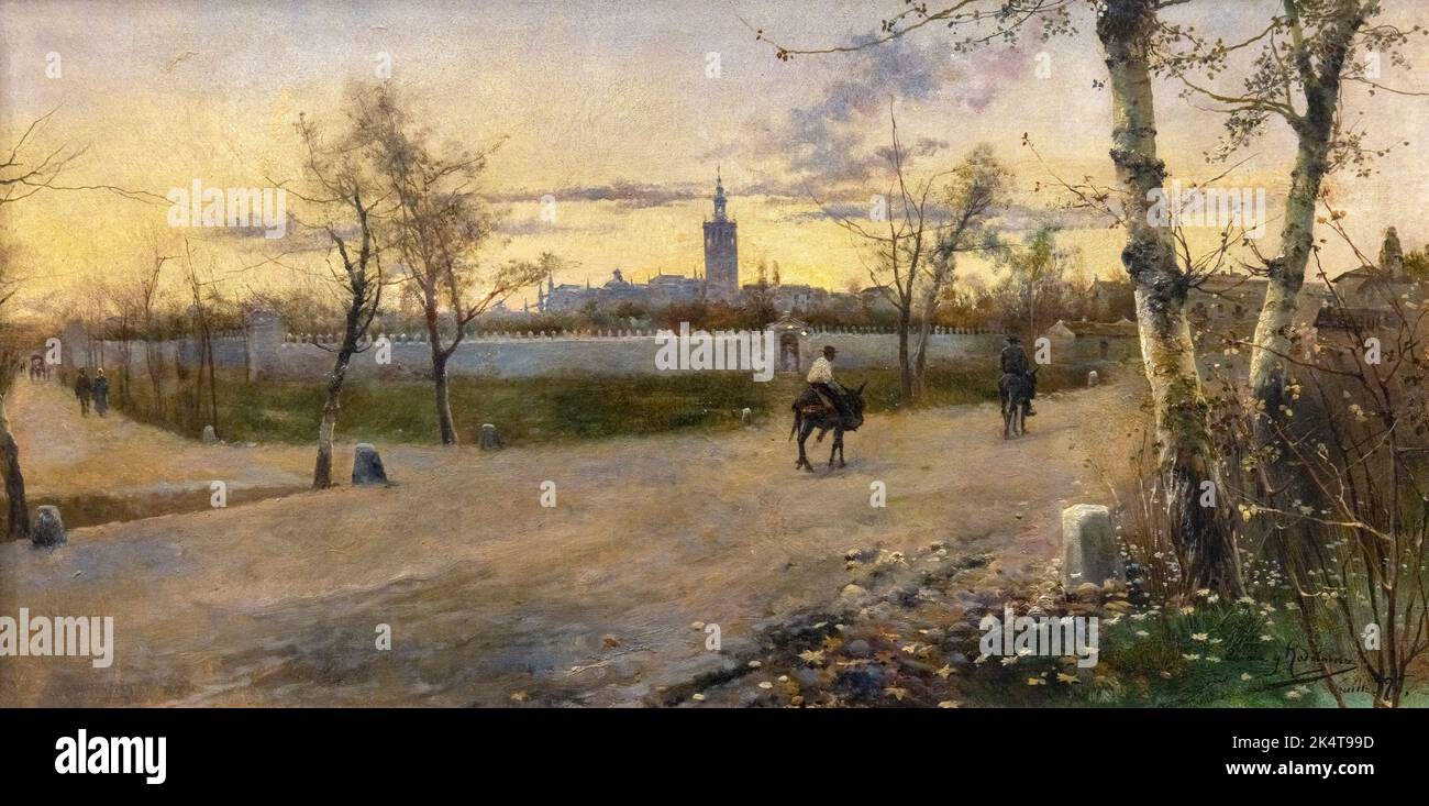 Ansicht von Sevilla des spanischen Künstlers Manuel Garcia Rodriquez, 1863 - 1925. Ausgestellt im Museo de Belles Artes/Museum der Schönen Künste, Sevilla, Spanien. Stockfoto