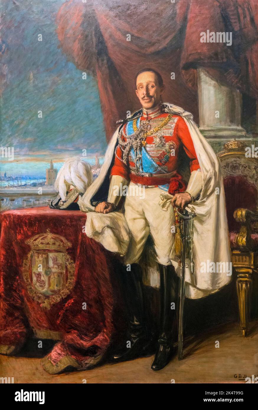 Porträt des spanischen Königs Alfonso XIII., 1886 - 1941, vom spanischen Künstler Gonzalo Bilbao Martínez, 1860 - 1938. Ausgestellt im Museo de Belles Artes/ Stockfoto
