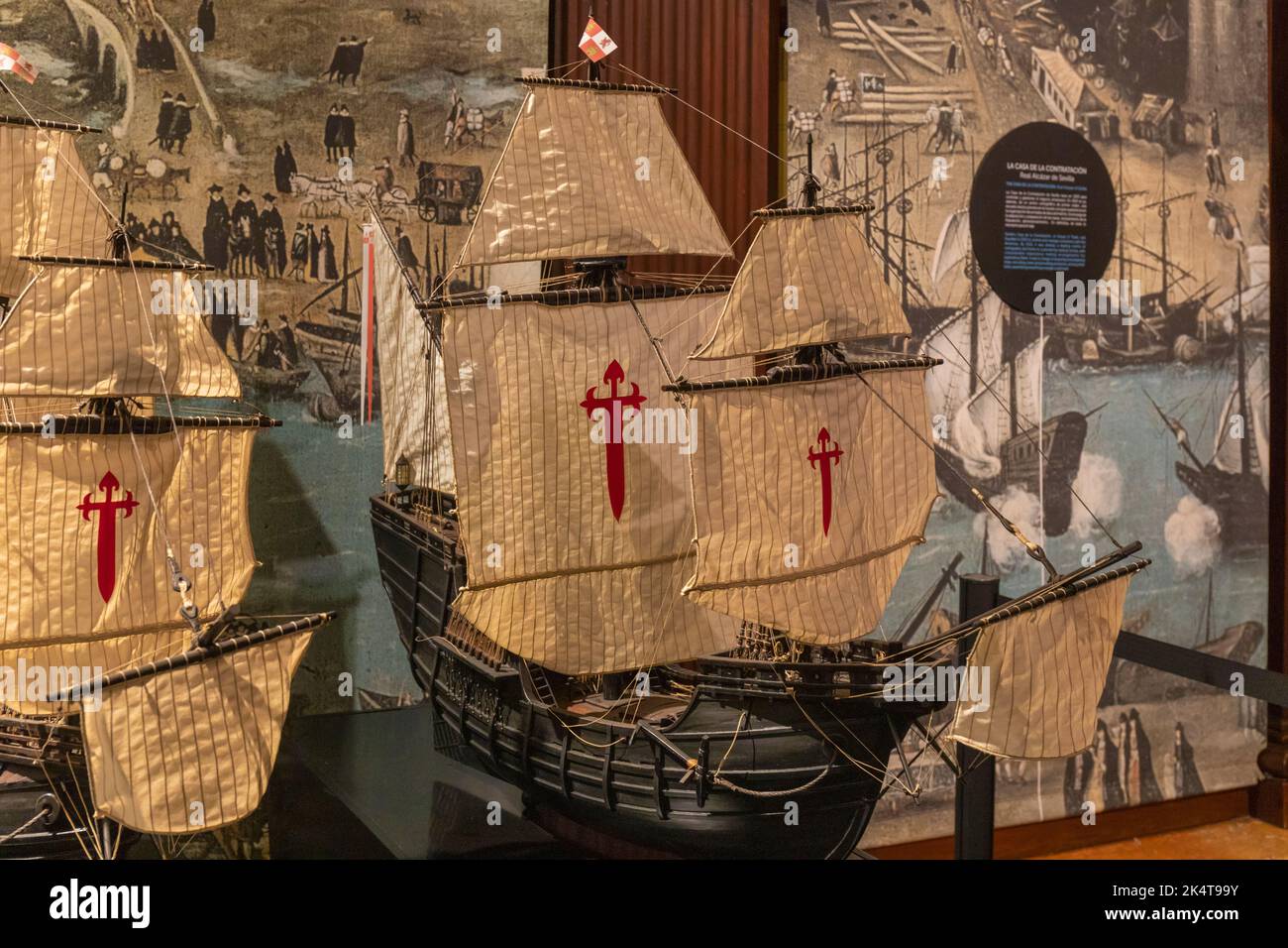 Modell der 120 Tonnen schweren Carrack San Antonio, eines von fünf Schiffen, die in der sogenannten Magellan Expedition oder der Magellan-Elcano Expe gesegelt sind Stockfoto