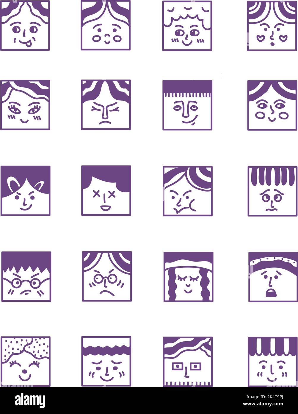 Emotion Faces Icon Pack, Illustration, Vektor auf weißem Hintergrund. Stock Vektor