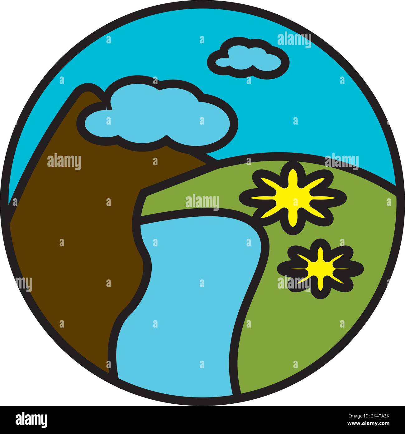 Wasserfall-Landschaft, Illustration, Vektor auf weißem Hintergrund. Stock Vektor