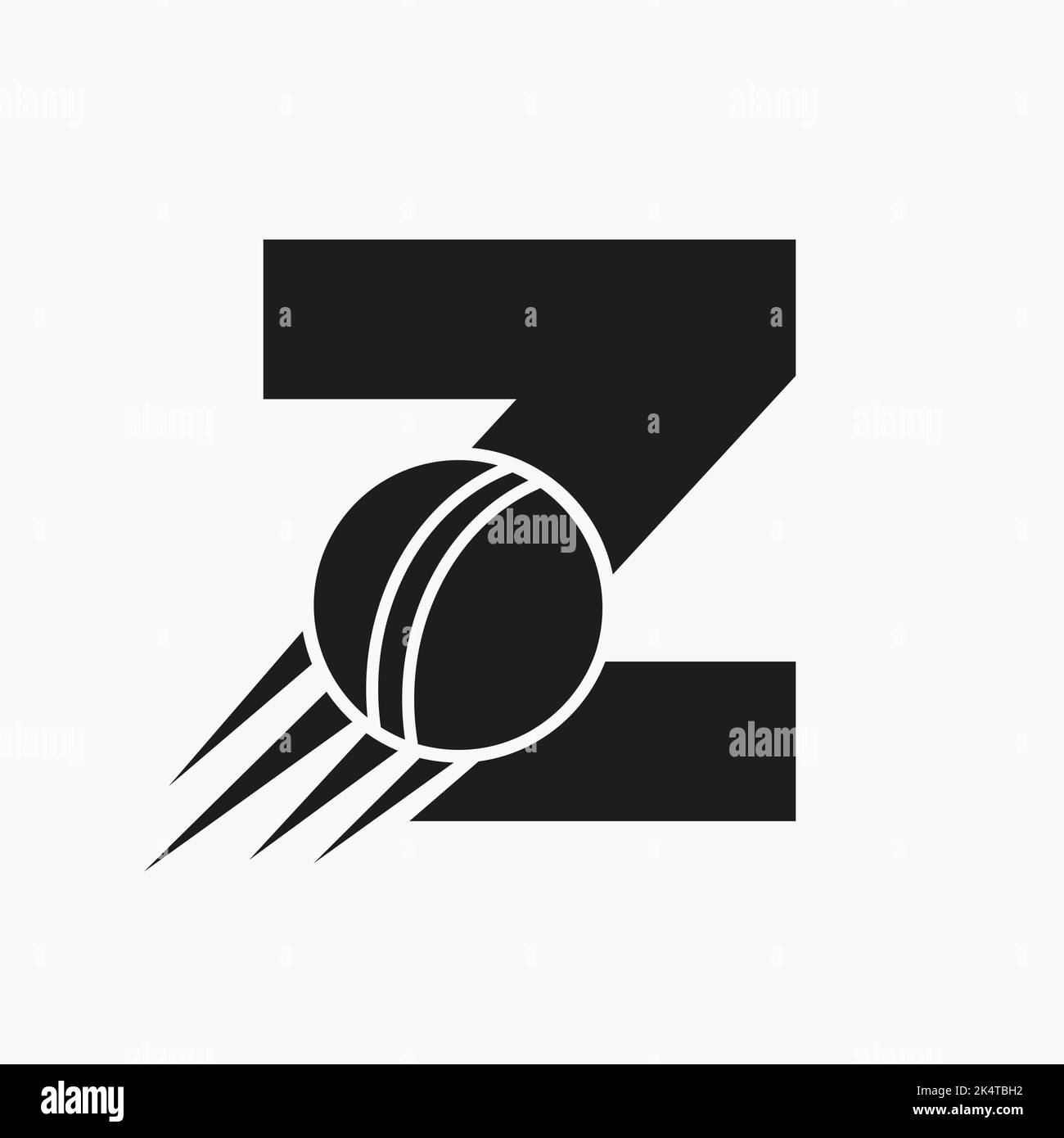Buchstabe Z Cricket Logo Konzept mit beweglicher Cricket Ball Symbol. Cricket Sport Logo Symbol Vektor-Vorlage Stock Vektor