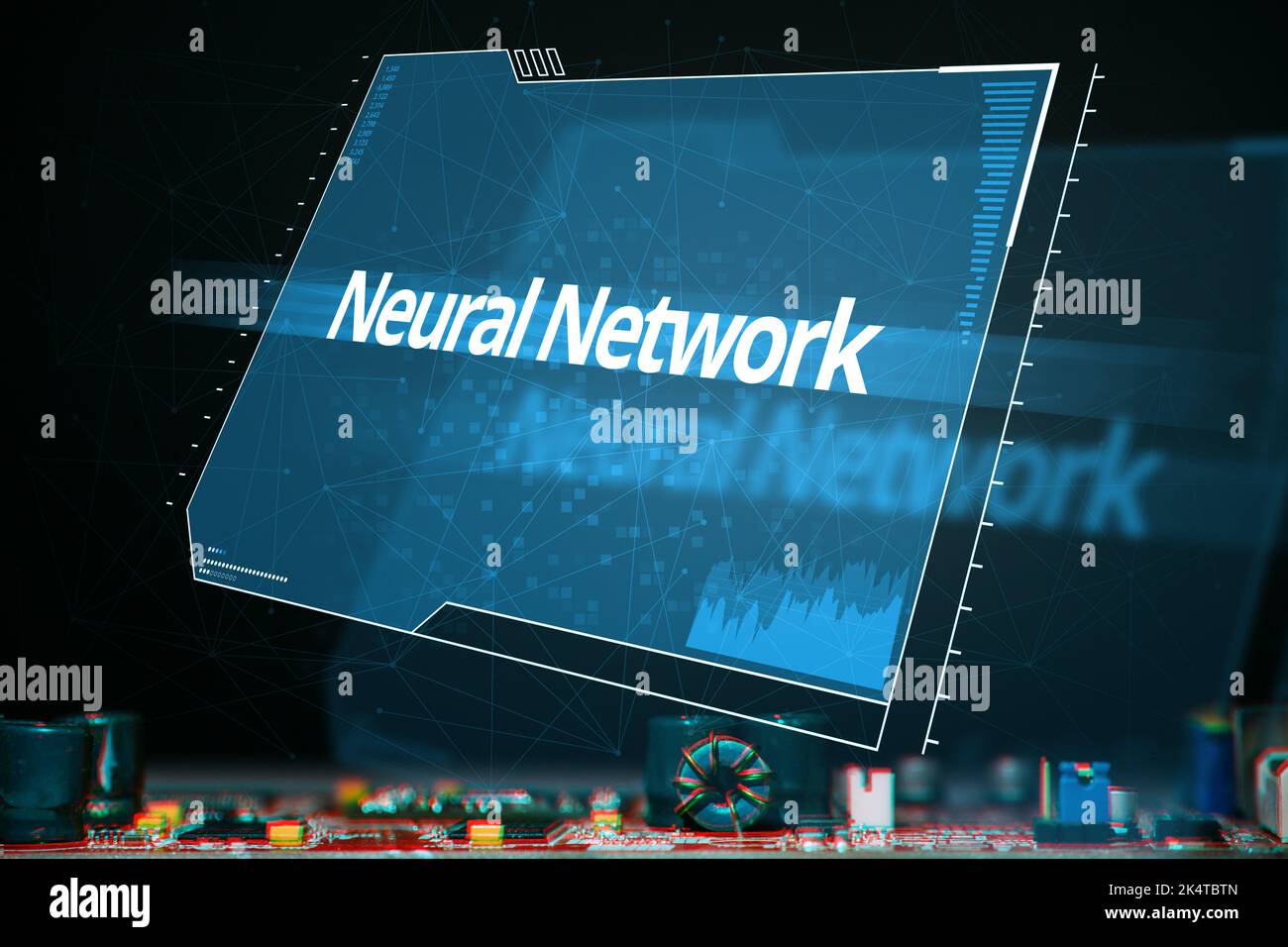 Das Konzept der neuronalen Netze. Zukunftstechnologien für Automatisierung und Kreation. Stockfoto
