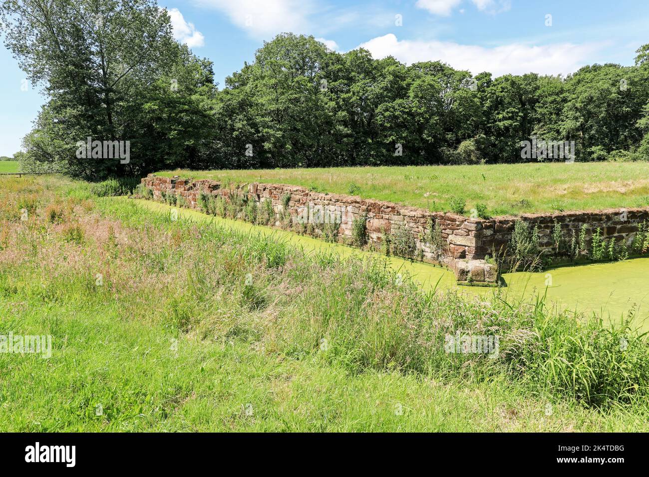 Der Wasserstandort des ehemaligen Norbury Manor, Norbury, Staffordshire, England, Großbritannien Stockfoto