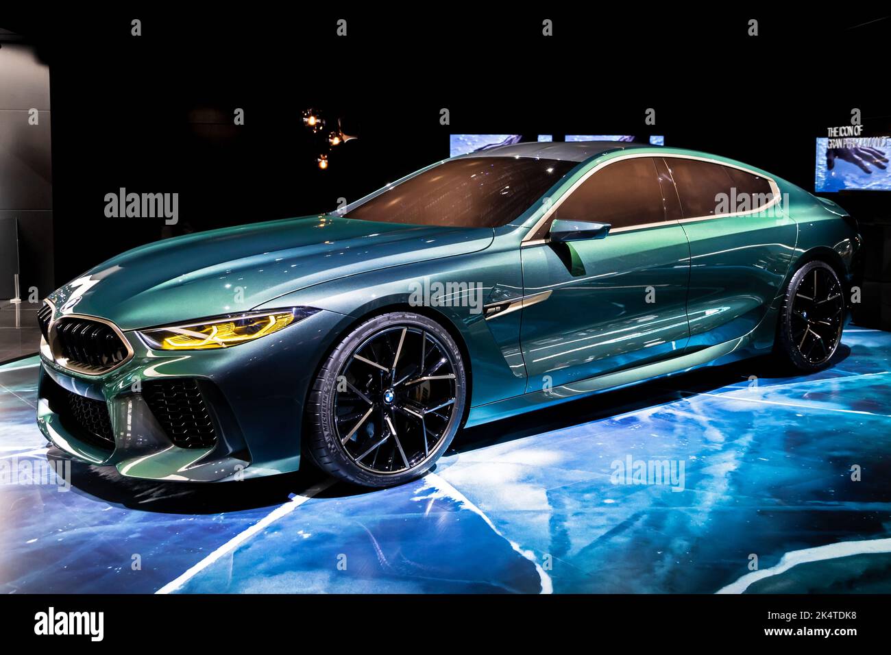 Der Sportwagen BMW M8 Gran Coupe wurde auf dem 88. Internationalen Automobilsalon in Genf präsentiert. Schweiz - 7. März 2018 Stockfoto