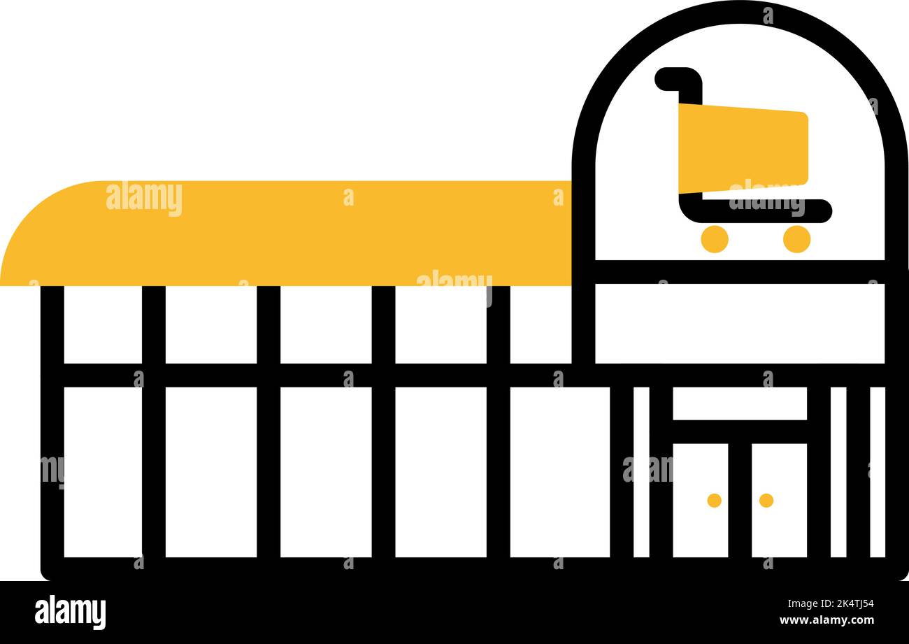 Einkaufszentrum Gebäude, Illustration, Vektor auf weißem Hintergrund. Stock Vektor