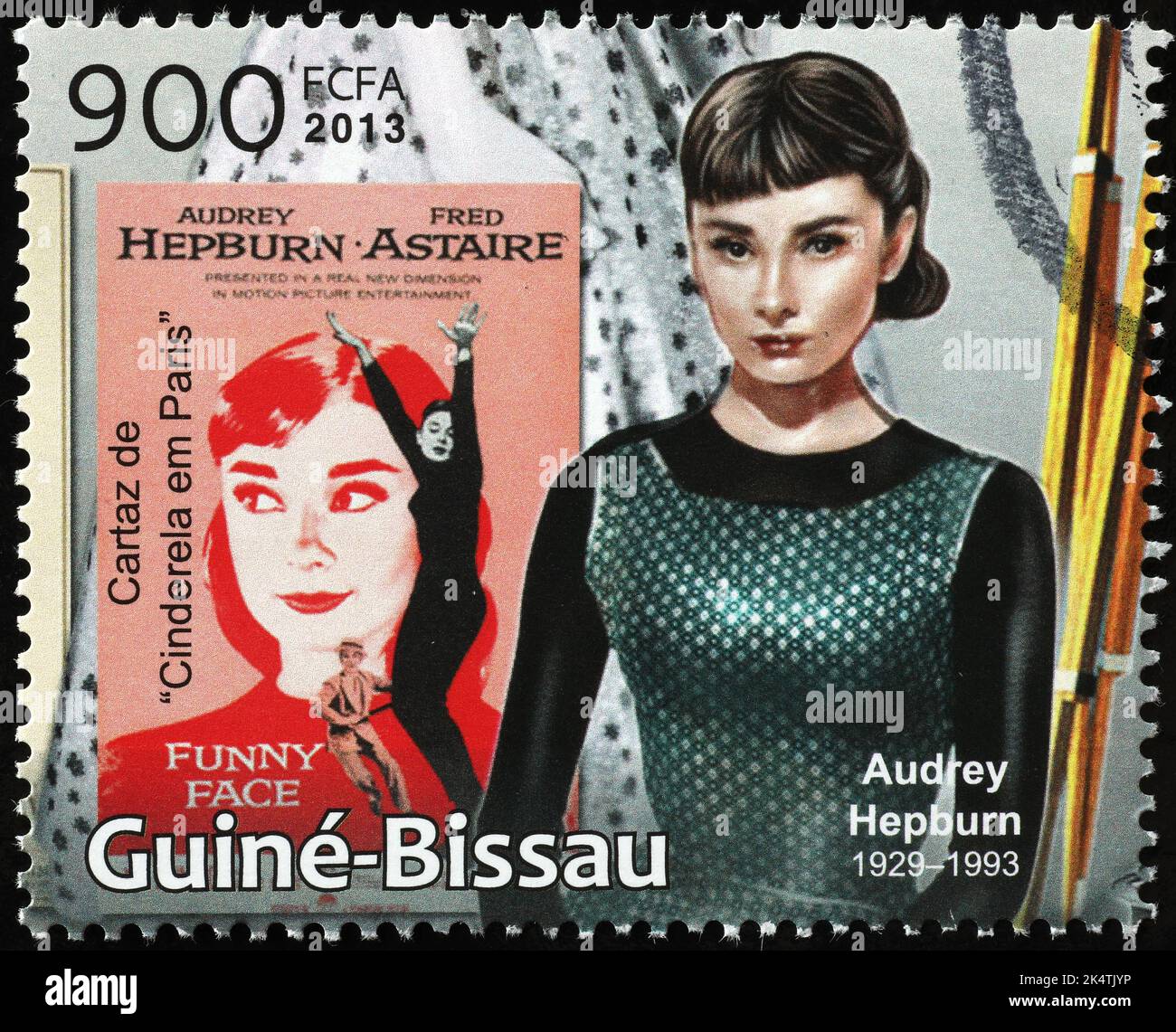 Audrey Hepburn aus dem Film lustiges Gesicht auf Briefmarken Stockfoto