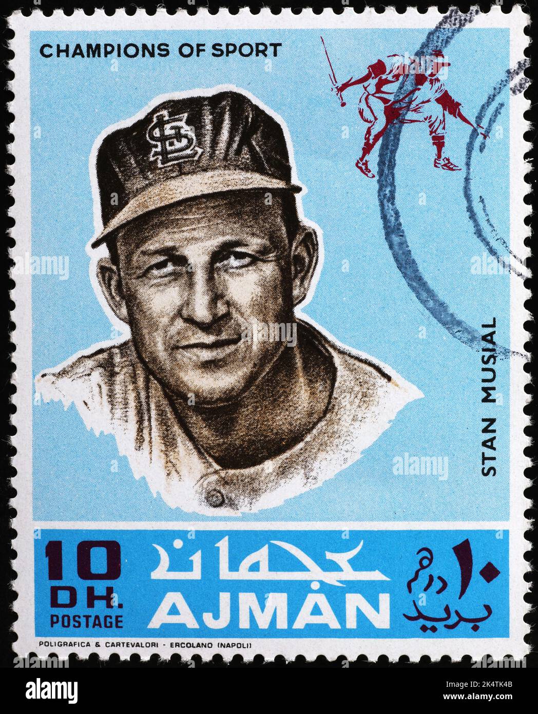 Baseballspieler Stan Musial auf Briefmarke von Ajman Stockfoto