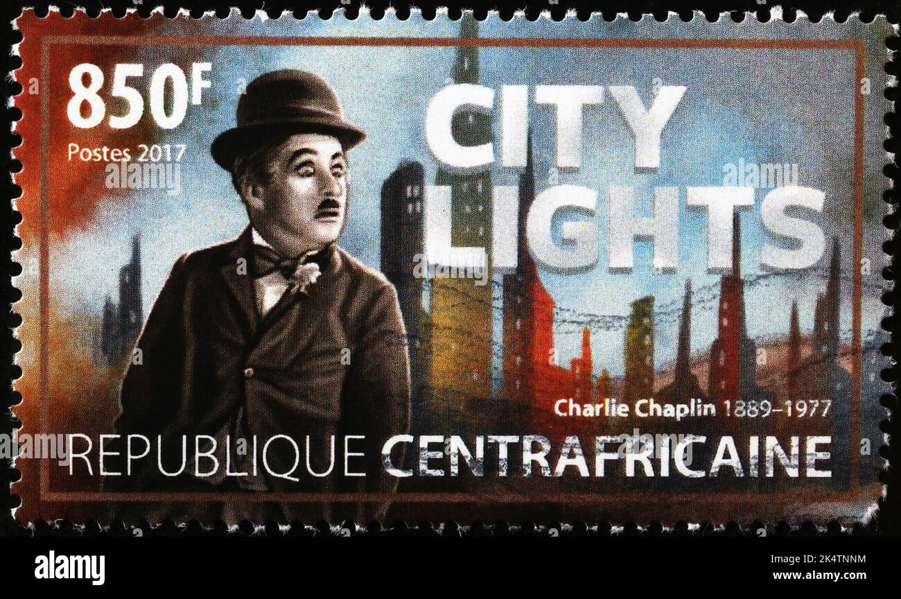 Citylights von Charlie Chaplin auf Briefmarke Stockfoto