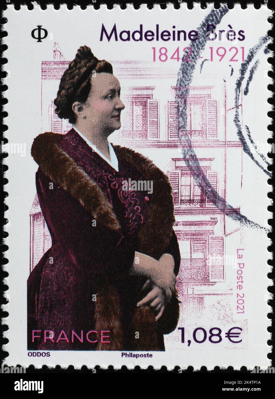 Erste französische Frau, die einen medizinischen Abschluss auf Briefmarke erhalten hat Stockfoto