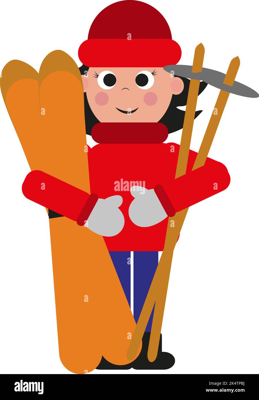 Junge mit Skiern, Illustration, Vektor auf weißem Hintergrund. Stock Vektor