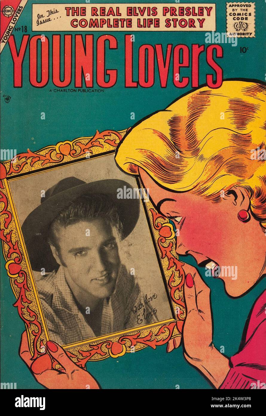 Titelseite der Zeitschrift - Young Lovers #18 (Charlton, 1957) feat Elvis Presley. Stockfoto