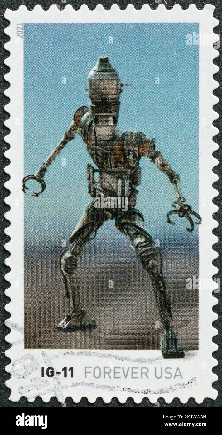 IG-11 Droid von Star Wars auf Briefmarke Stockfoto