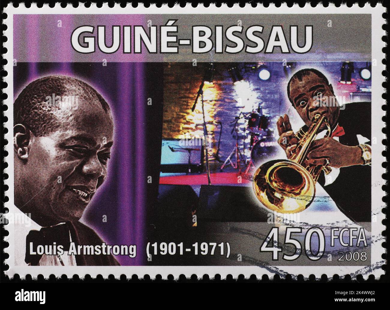 Louis Armstrong auf dem Stempel von Guinea-Bissau Stockfoto