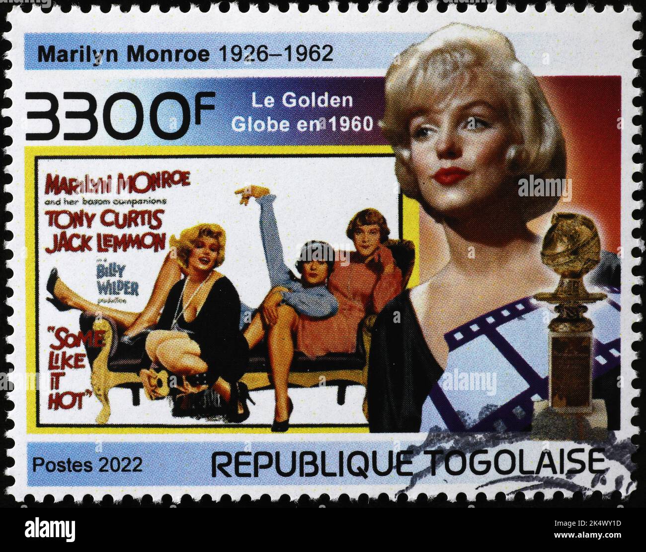 Film „Some like it hot“ mit Marilyn Monroe auf Briefmarke Stockfoto