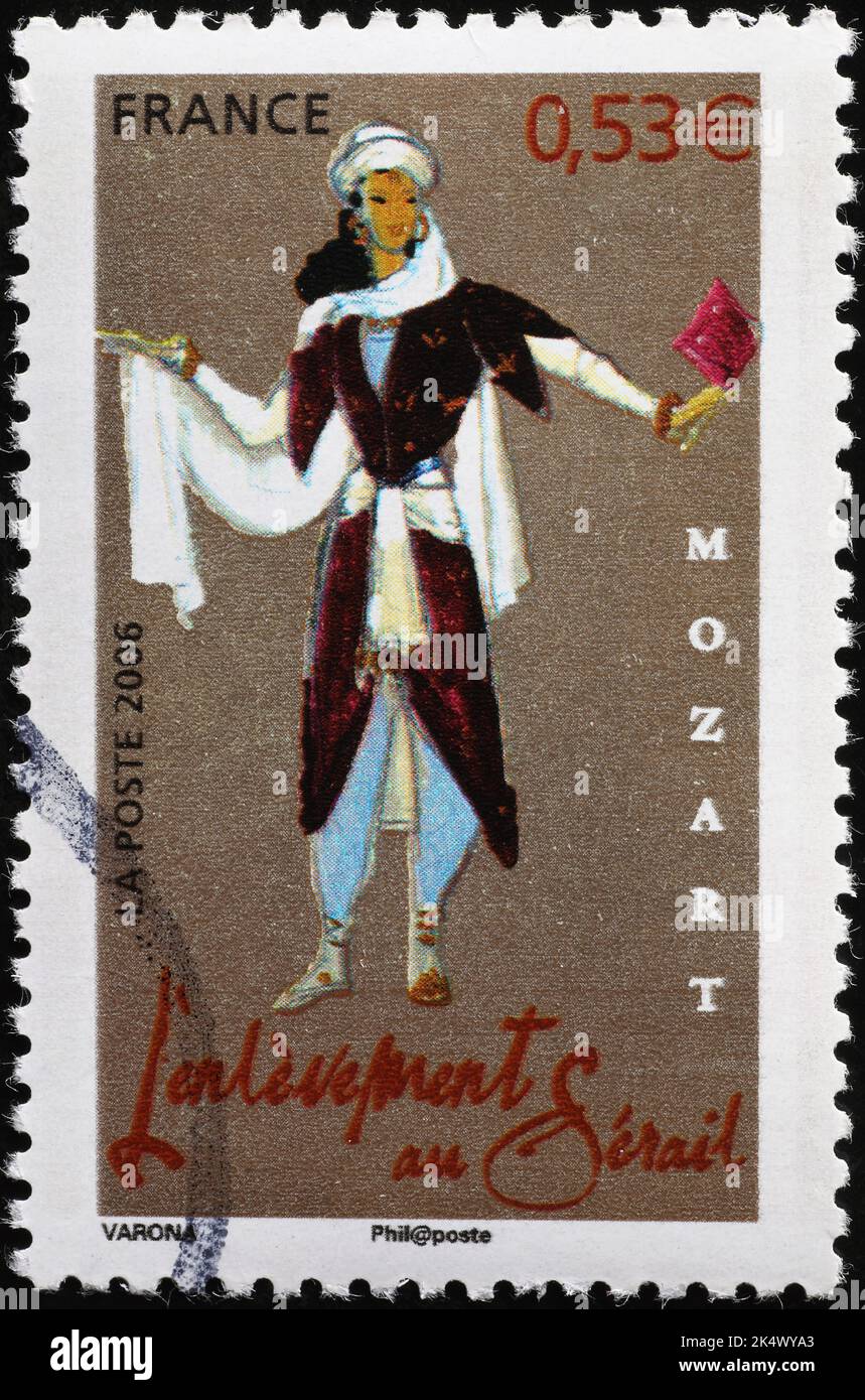 Oper „die Entführung aus dem Serail“ von Mozart auf Briefmarke Stockfoto
