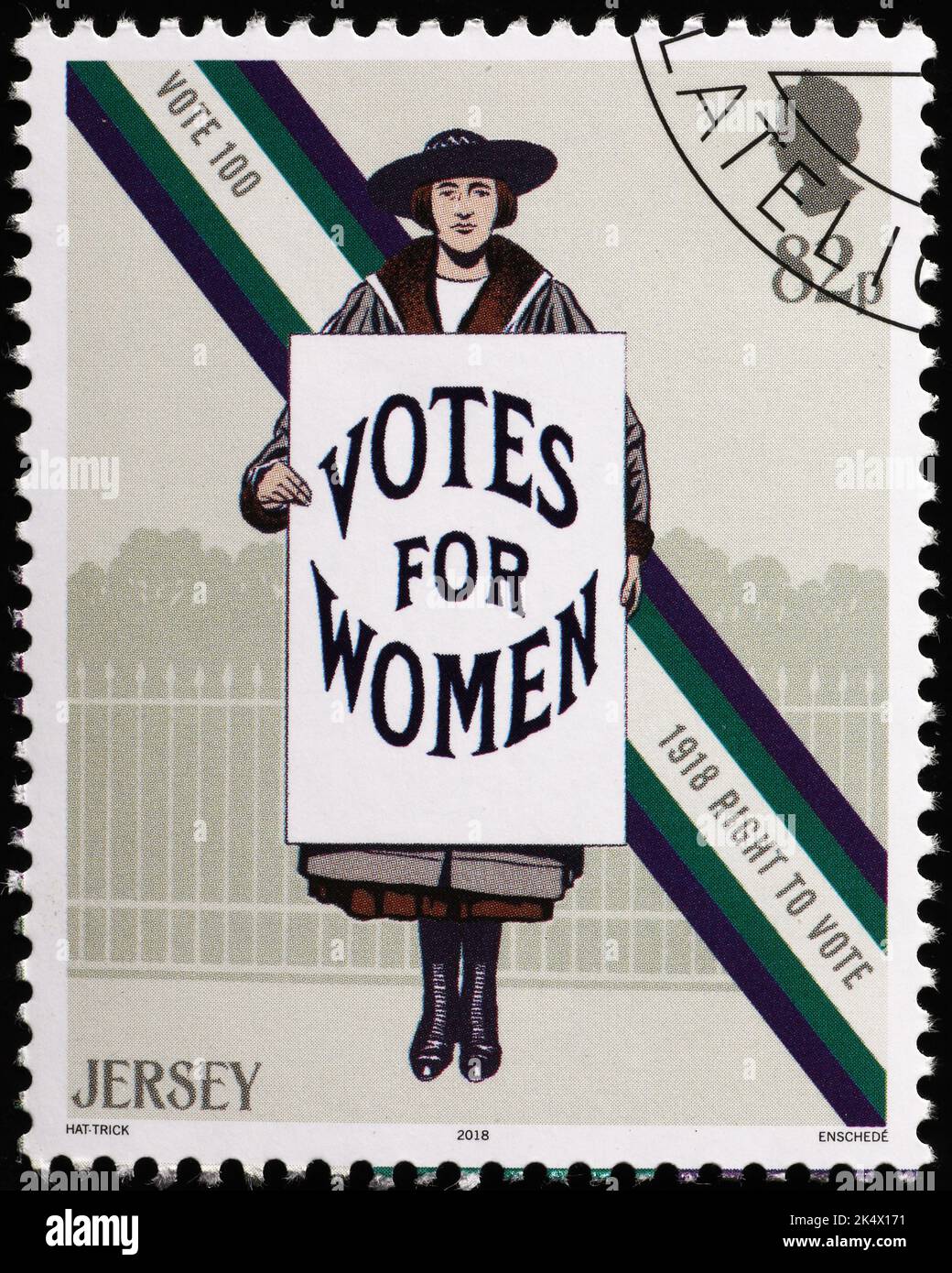 Suffragette beantragt die Abstimmung auf Briefmarke aus Jersey Stockfoto