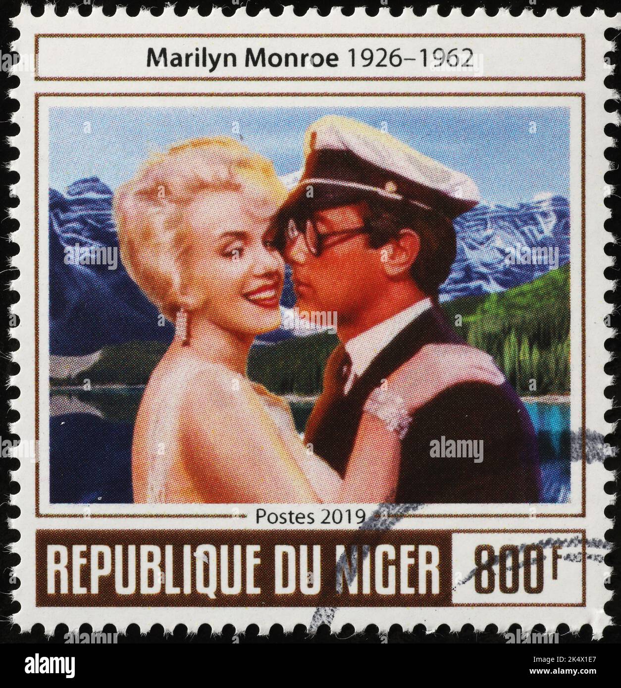 Tony Curtis und Marilyn Monroe auf Briefmarke Stockfoto