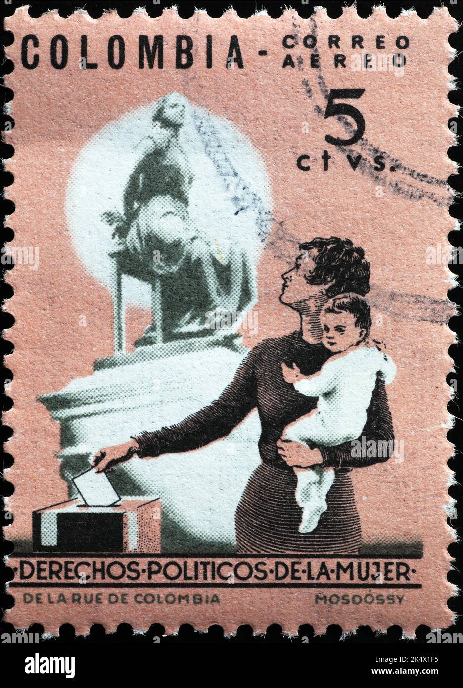 Frauenwahlrecht auf kolumbianischer Briefmarke gefeiert Stockfoto