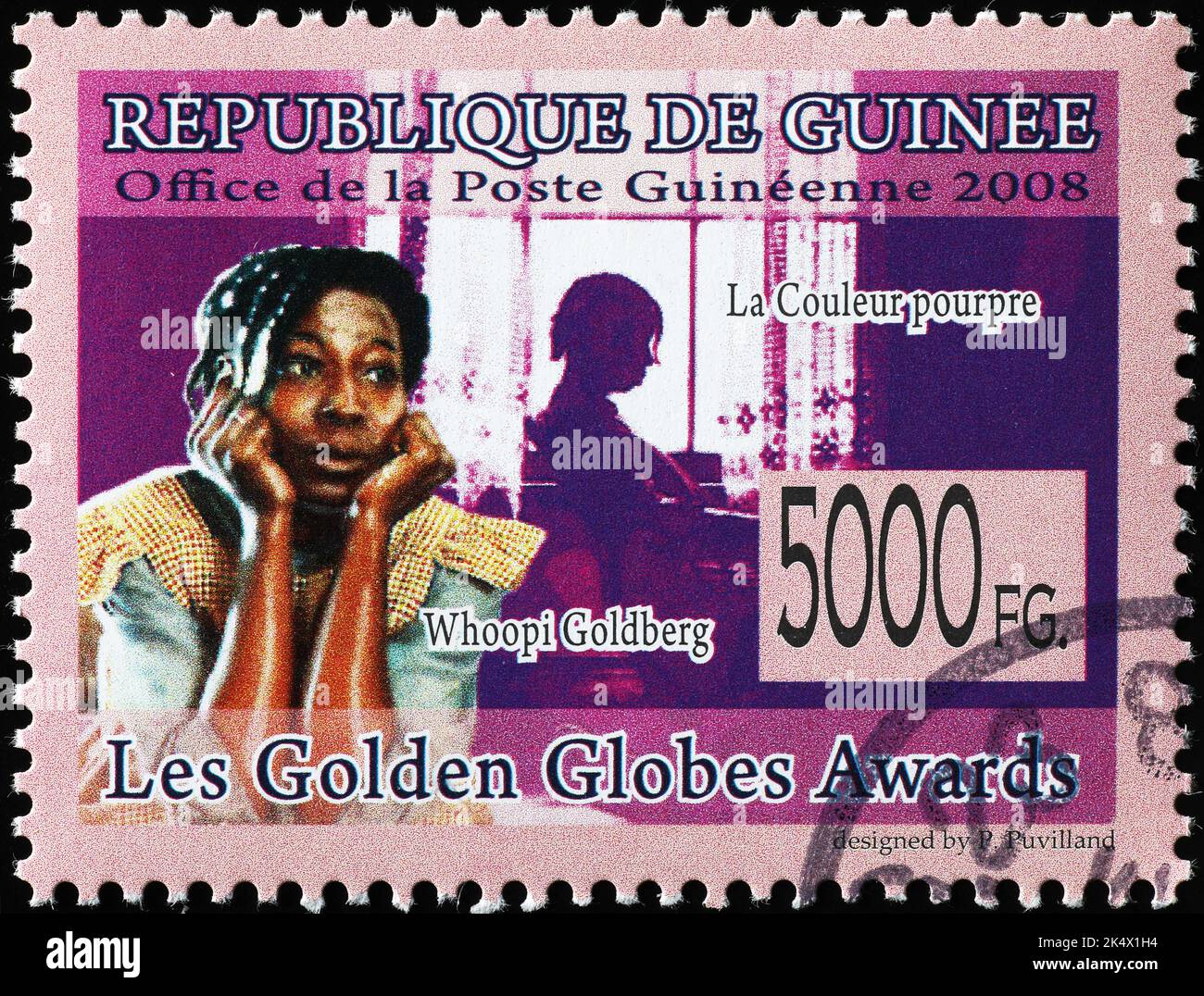 Whoopy Goldbeg in 'der violetten Farbe' auf dem Stempel von Guinea Stockfoto
