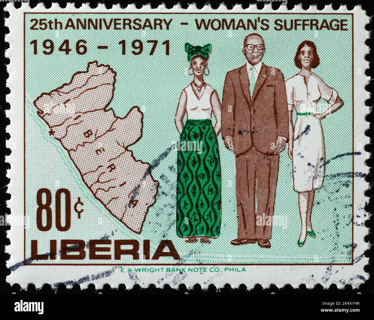 Das Frauenwahlrecht wurde auf der Briefmarke von Liberia gefeiert Stockfoto