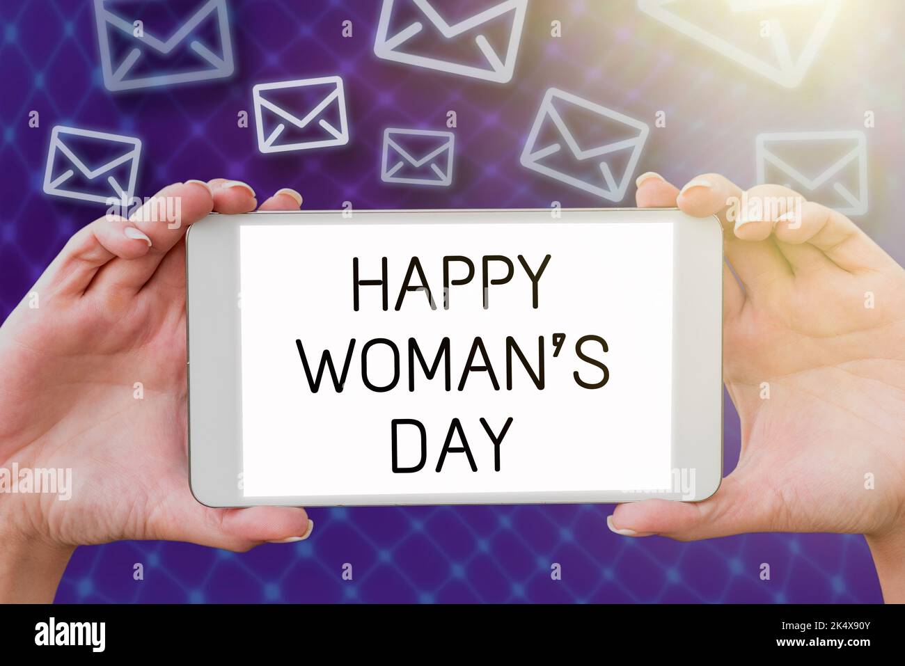 Textunterschrift mit dem Happy Woman S Day. Internet-Konzept, um die Essenz jeder Dame auf der ganzen Welt zu gedenken Stockfoto