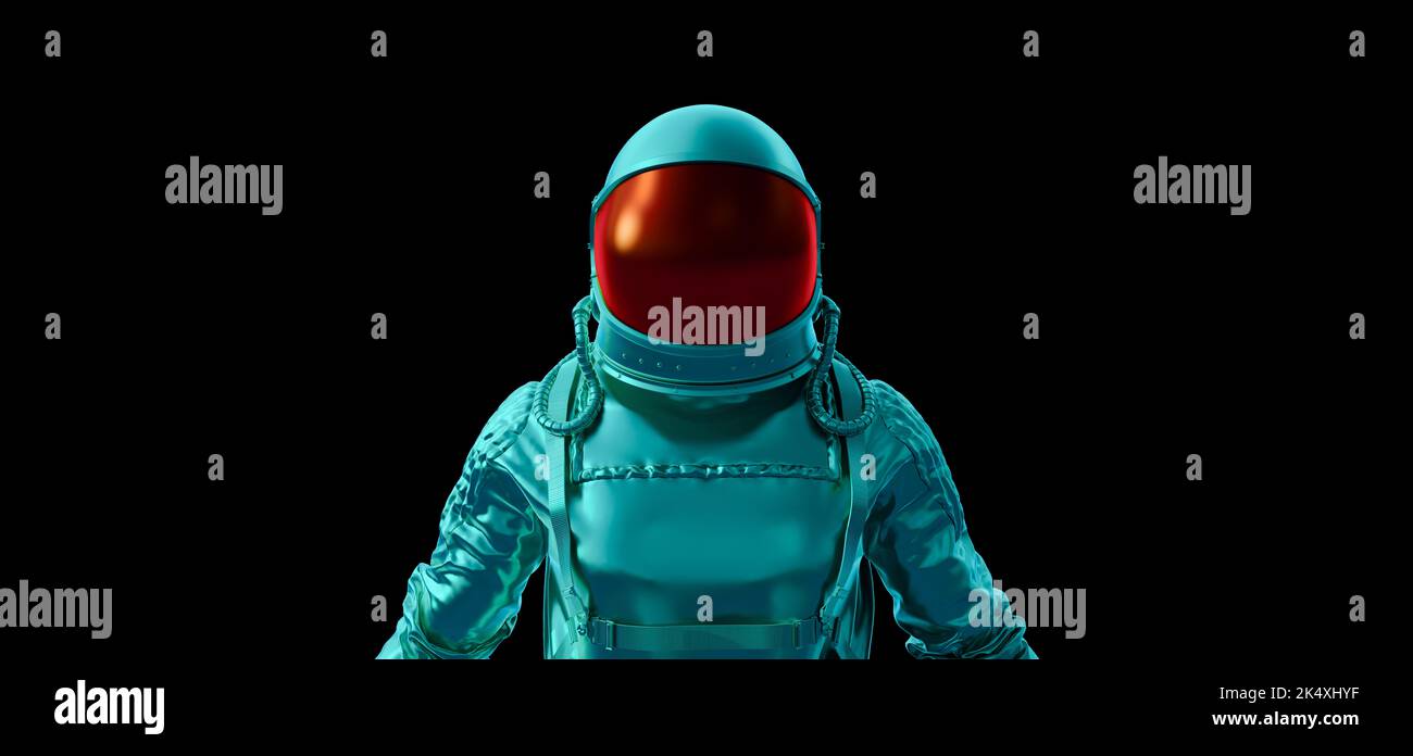 Reflektierender Astronaut auf schwarzem Hintergrund 3D Render 3D Illustration Stockfoto