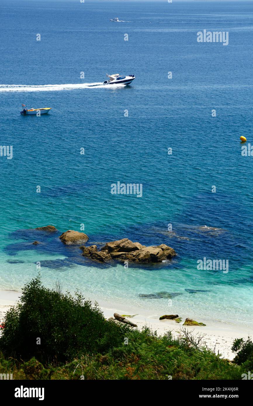 Playa de Nuestra Señora/Praia de Nuestra Senora, Illa de Faro oder Montefaro, Cies-Inseln, Galizien, Nordwestspanien. Stockfoto