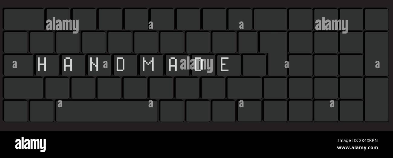 Computertastatur mit handgefertigtem Text. Nahaufnahme eines elektronischen Computergeräteteils, einer Tastatur. Stock Vektor