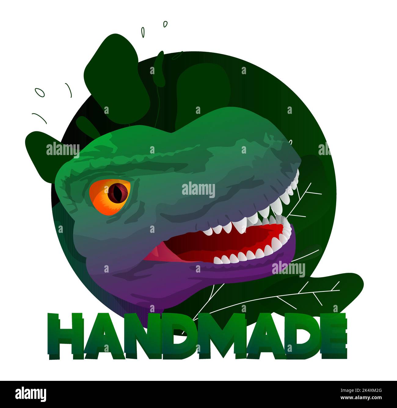 Dinosaurier mit handgefertigter Wort. Tyrannosaurus Rex Schild, Aufkleber. Exklusives Produktzertifikat. Stock Vektor