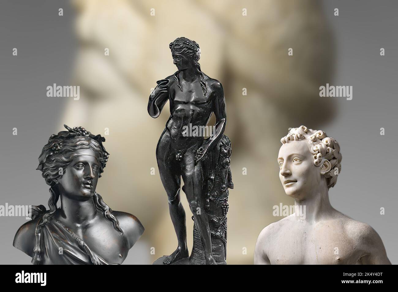 Darstellung authentischer Statuen des antiken Roms von Bacchus, dem gott des Weins und Festlichkeiten. Stockfoto