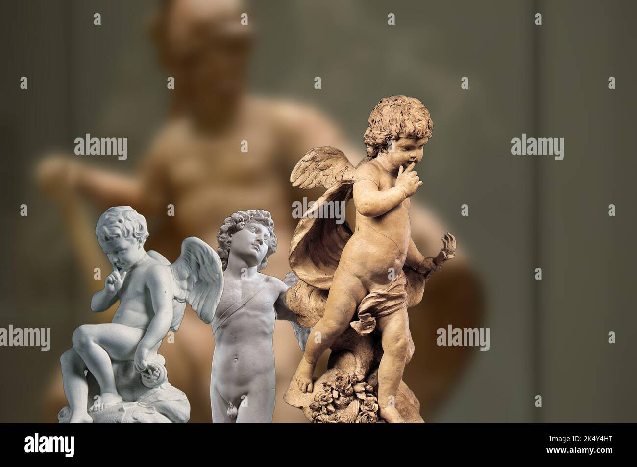 Darstellung authentischer Statuen des antiken Roms des Amor-gottes der göttlichen Liebe Stockfoto