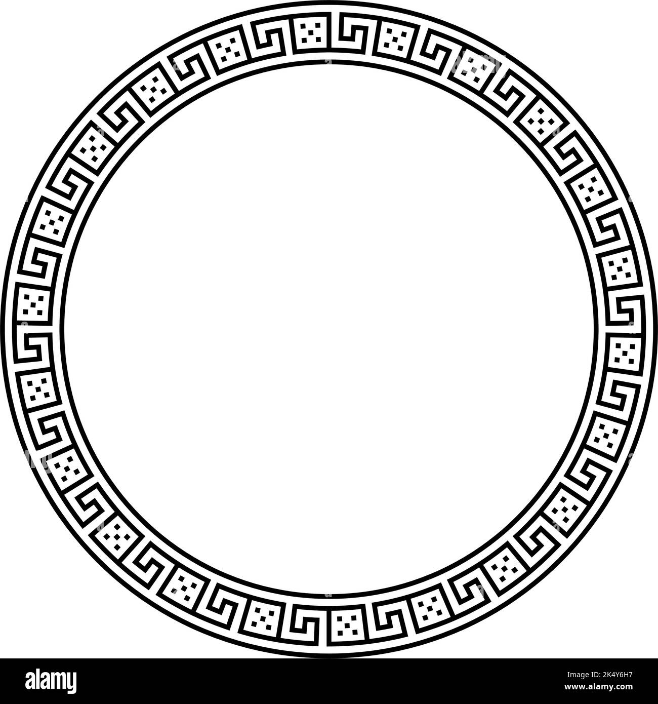 Griechischer Ornament Kreisrahmen. Gewundenes Rundmuster. Alte griechische Bund Grenze. Geometrisches Meandros-Motiv. Vektor Stock Vektor