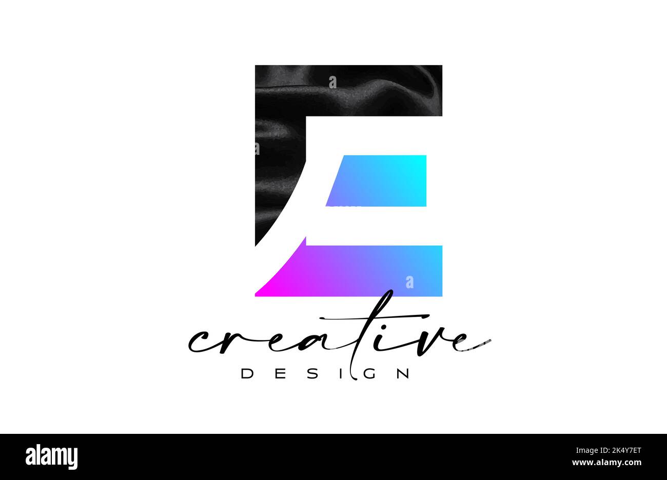 Schwarzer Seidenbuchstabe E Logo Design mit Textilmaterialtextur und kreativem Design-Vektor. Elegantes Buchstabe E Logo aus schwarzer Seide Leinwand Illustration Stock Vektor
