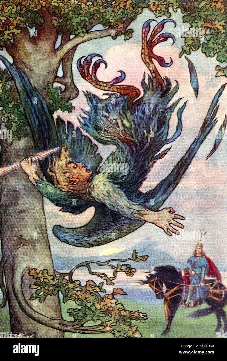 Nachtigall der Räuber fiel aus seinem Nest in den alten Eichen - aus der russischen Geschichte Nachtigall der Räuber Stockfoto