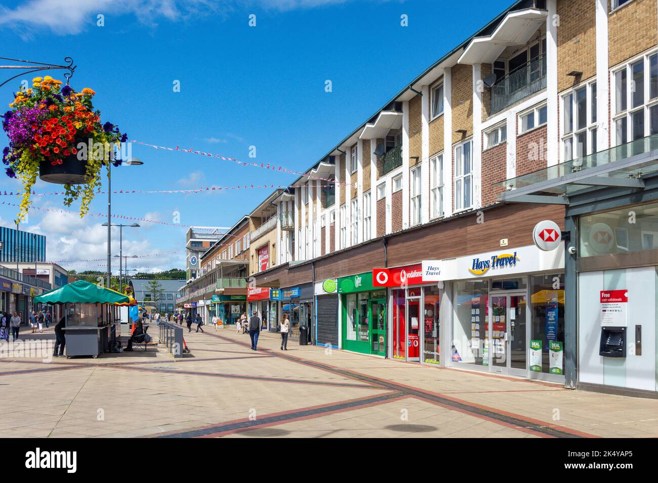 Marktstände, Corporation Street, Corby, Northamptonshire, England, Vereinigtes Königreich Stockfoto