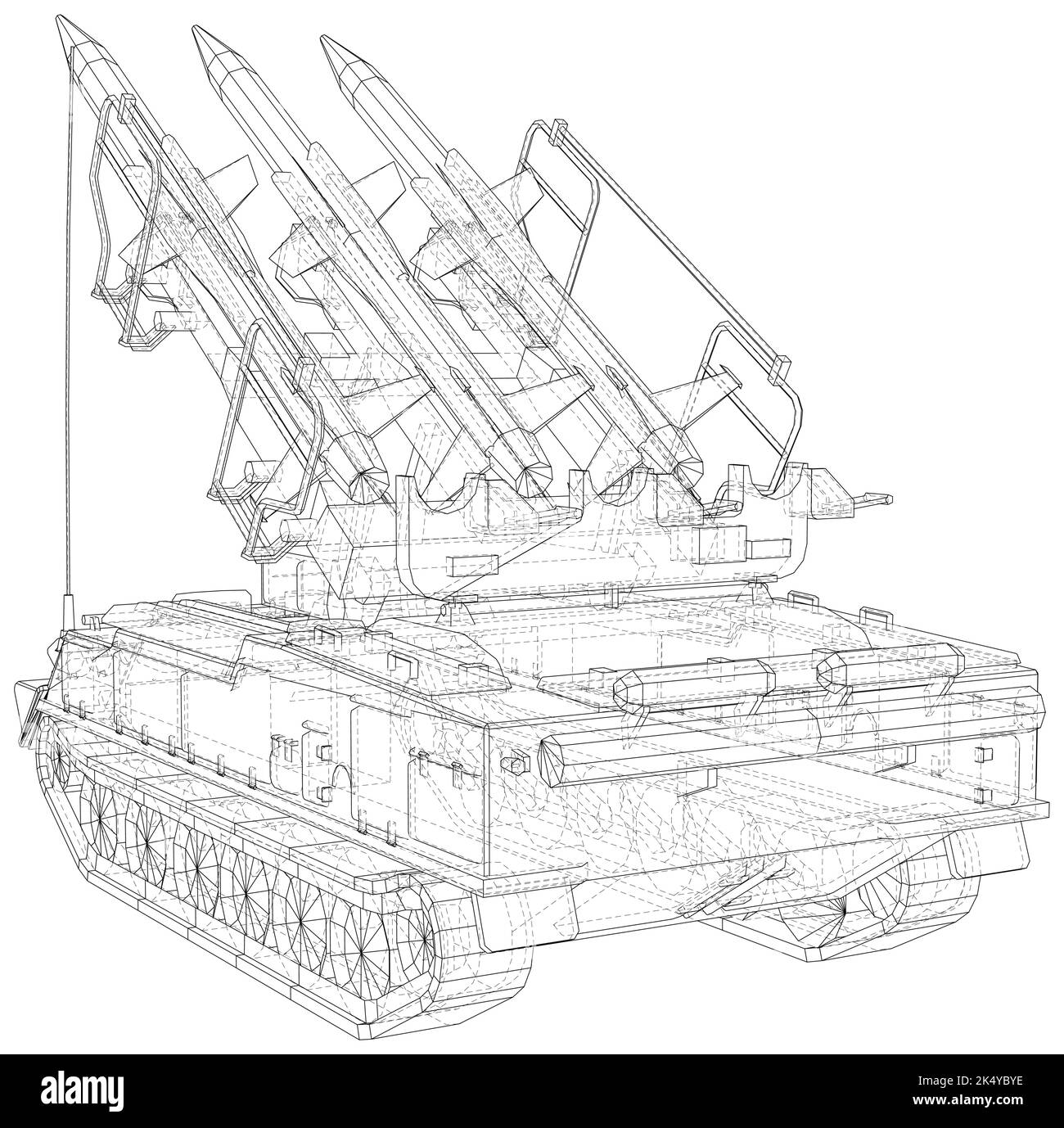 LKW mit einer Rakete. Spezielle militärische Ausrüstung. Luftangriff. Vektor erstellt von 3D Stock Vektor