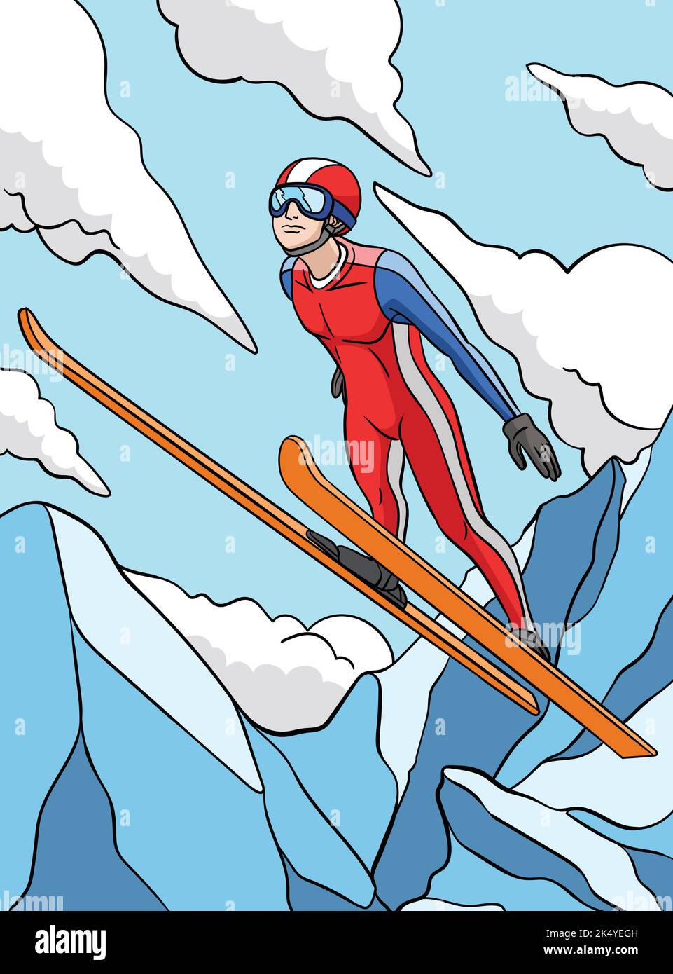 Skisprung Farbige Cartoon Illustration Stock Vektor