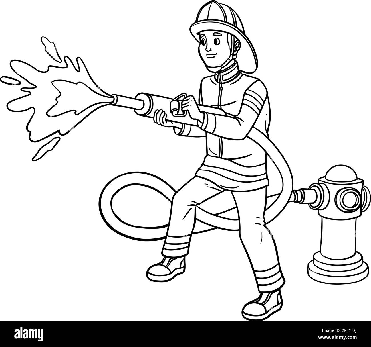 Firefighter Isolated Coloring Page für Kinder Stock Vektor