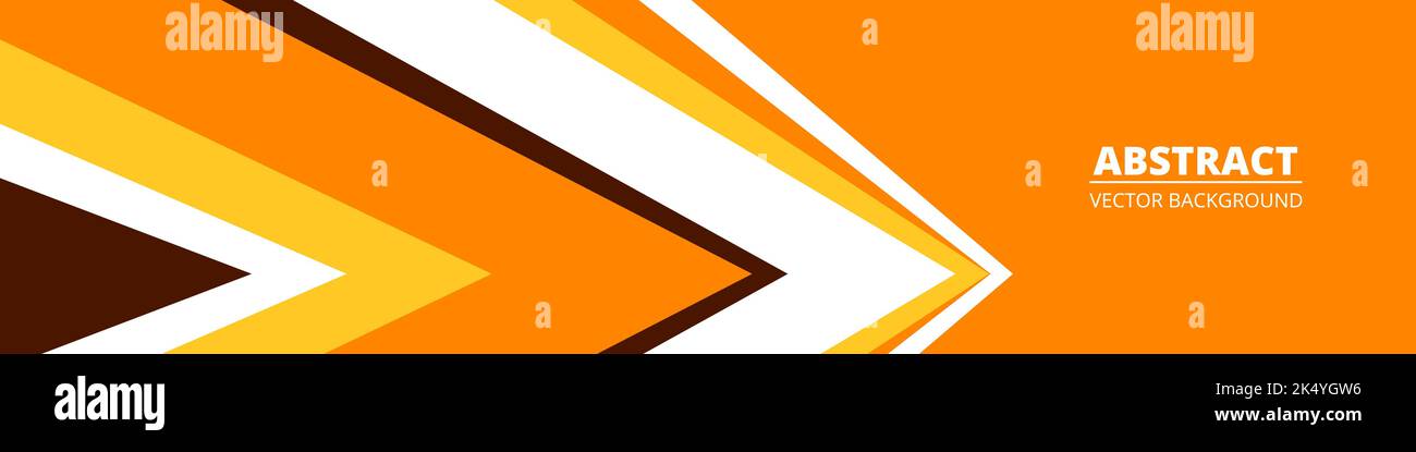 Orangefarbenes, geometrisches, abstraktes, breites horizontales Banner mit bunten Pfeilen und Linien. Farbig modern sportlich hell futuristisch horizontal abstrakt breit Stock Vektor