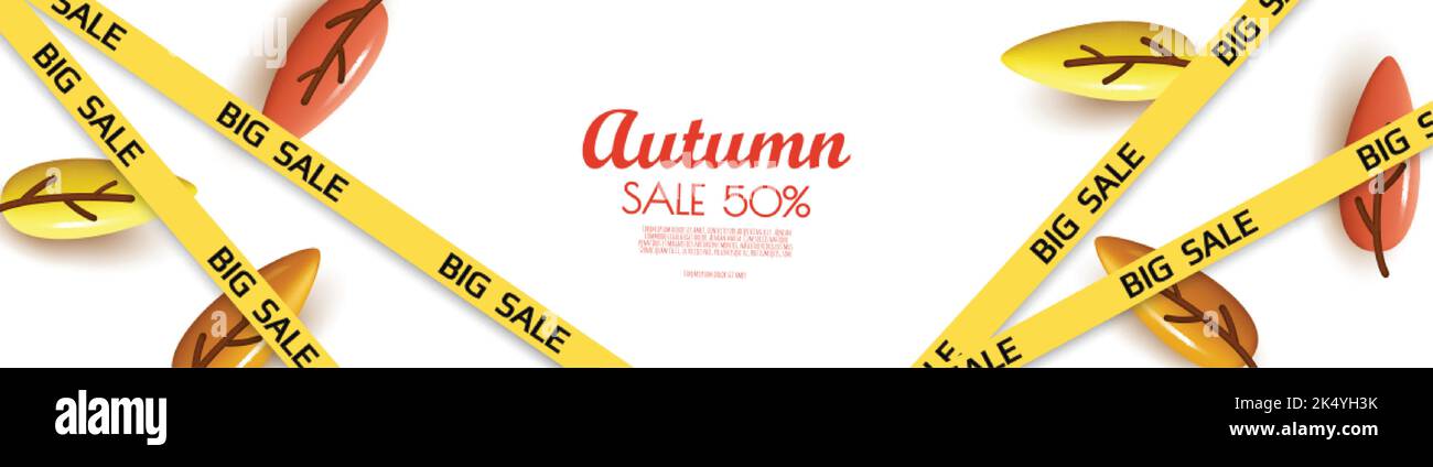 Vorlage für den Herbst-Flyer. Helle Herbstblätter. Poster, Karte, Etikett, Bannerdesign. Heller Herbsthintergrund. Stock Vektor