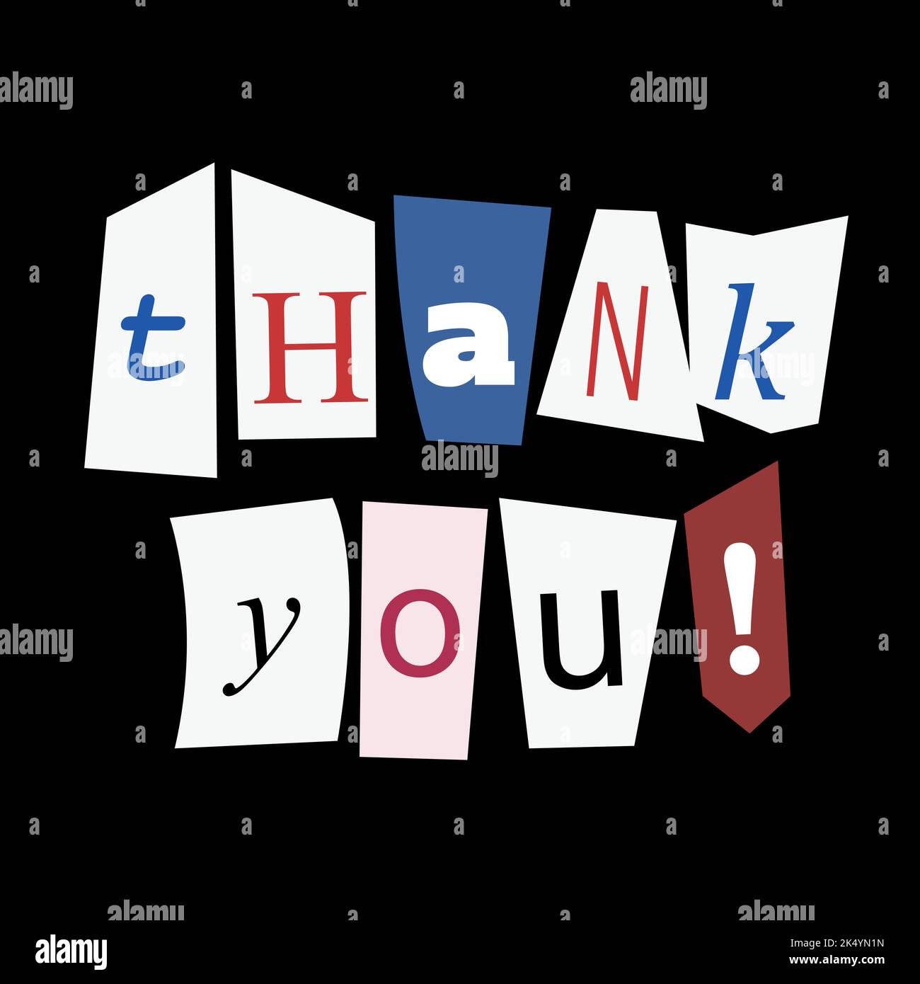 Vielen Dank. Zeitungsausschnitte anonyme Dankesnachricht. Stock Vektor