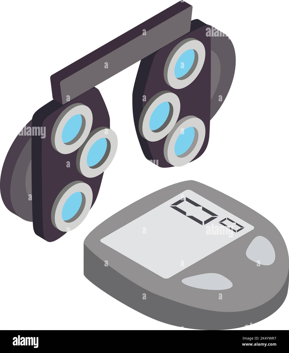 Symbol für Augenuntersuchung isometrischer Vektor. Symbol für optischen Phoropter und Messwerkzeug. Moderne optometristische Ausrüstung, ophthalmologisches Konzept Stock Vektor