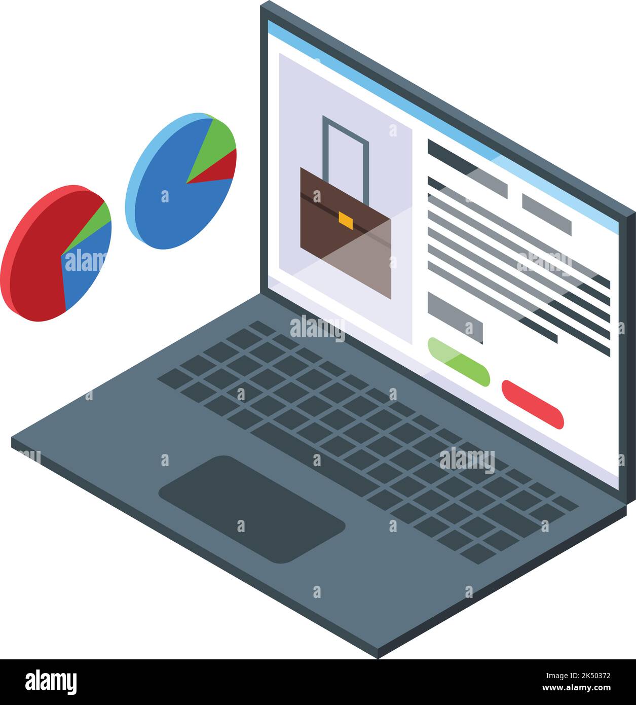 Isometrievektor für Laptop-Datensymbol. Softwarecode. Computerarbeit Stock Vektor