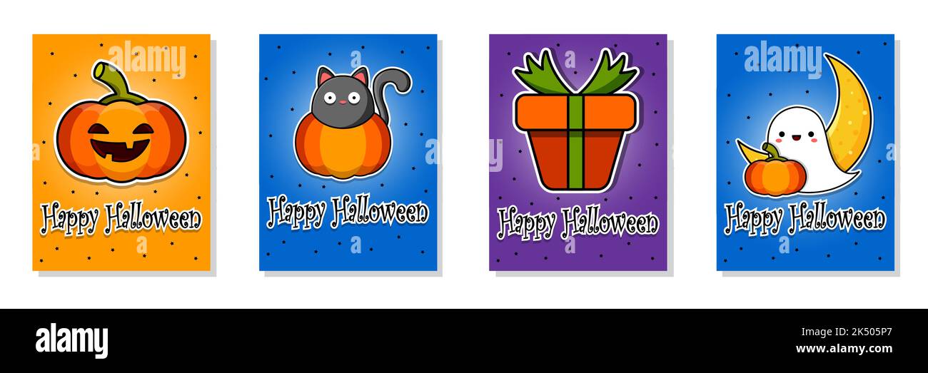 Set von Halloween-Karten. Halloween-Elemente. Vektorgrafik. Stock Vektor