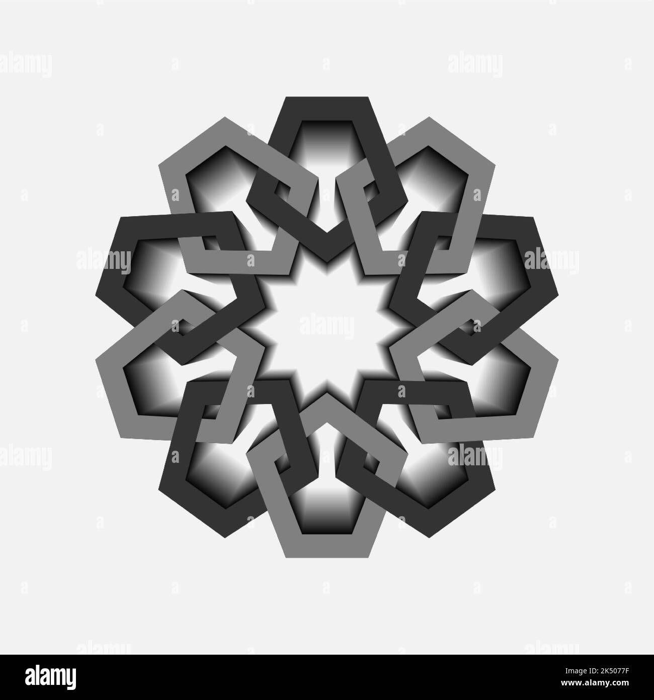 Geometrisches Emblem-Template-Design mit überlappenden Elementen. Islamisches Motiv. Geometrisches Muster Mandala im arabischen Stil, monochromes Logo isoliert Stock Vektor