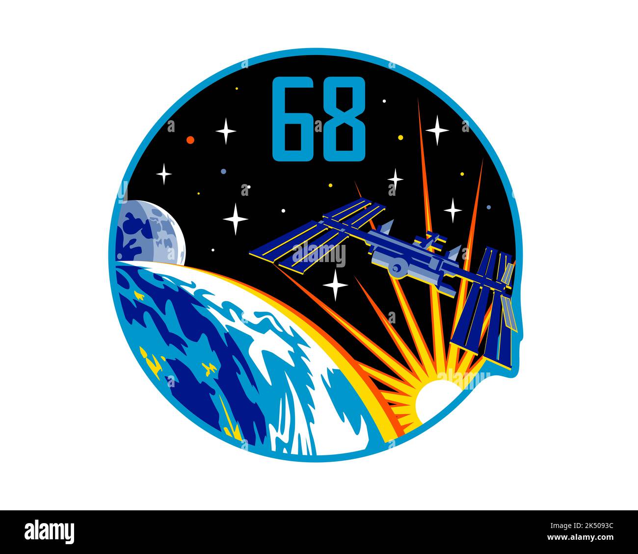 Usa. 24.. Mai 2022. Offizielles Logo. Die siebenköpfige Expedition 68-Crew posiert für ein offizielles Porträt. Von links sind der NASA-Astronaut Frank Rubio, der Roskosmos-Kosmonaut Dmitri Petelin, der Astronaut Koichi Wakata der Japan Aerospace Exploration Agency (JAXA), die NASA-Astronauten Josh Cassada und Nicole Mann sowie die Kosmonauten des Roskosmos Sergey Prokopyev und Anna Kikina Quelle: NASA/ZUMA Press Wire Service/ZUMAPRESS.com/Alamy Live News Stockfoto