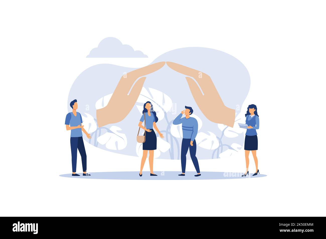 Handschutzhaus . Lebensversicherung für Menschen. Die Metapher der Übergabe der Menschen zum Schutz vor Unfällen auf Leben und persönliches Eigentum. Unfall Stock Vektor