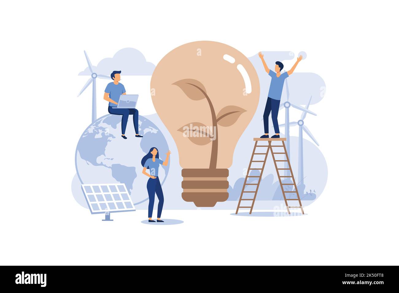 Green Clean Energy Konzept, zeigt grünen Lebensstil mit Energie aus grüner Energie, geeignet für Landing Page, UI, Web, App Intro-Karte, und andere flach Stock Vektor