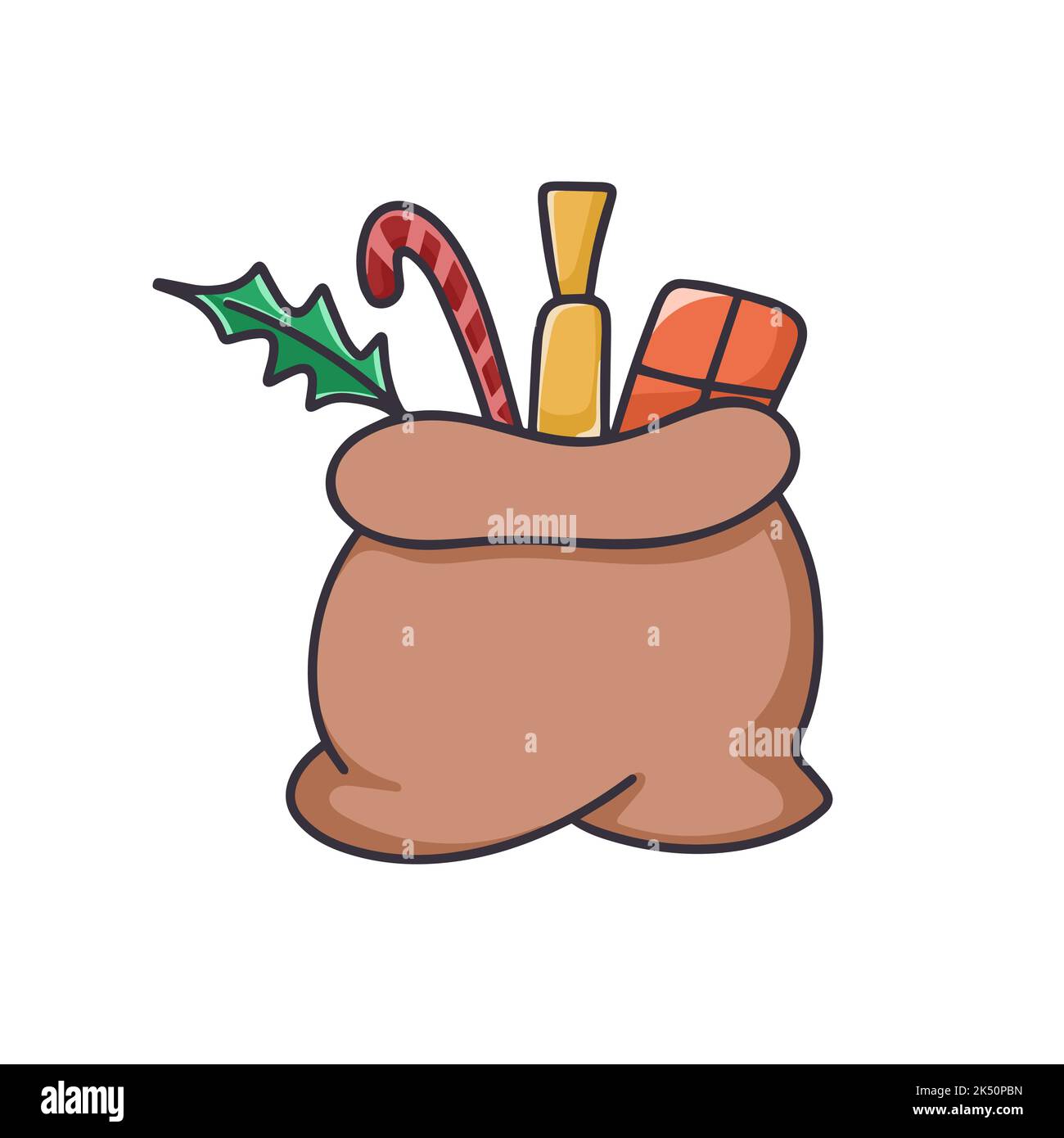 weihnachtsmann Tasche mit Geschenken Cartoon Cliparts. Handgezeichnete Tasche mit Süßigkeiten und Geschenken isoliert Vektor-Illustration. Symbol für Neujahr und weihnachten Stock Vektor